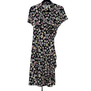 Vicky Tiel Womens Floral Short Sleeved Colorful Wrap Tied Dress Size M